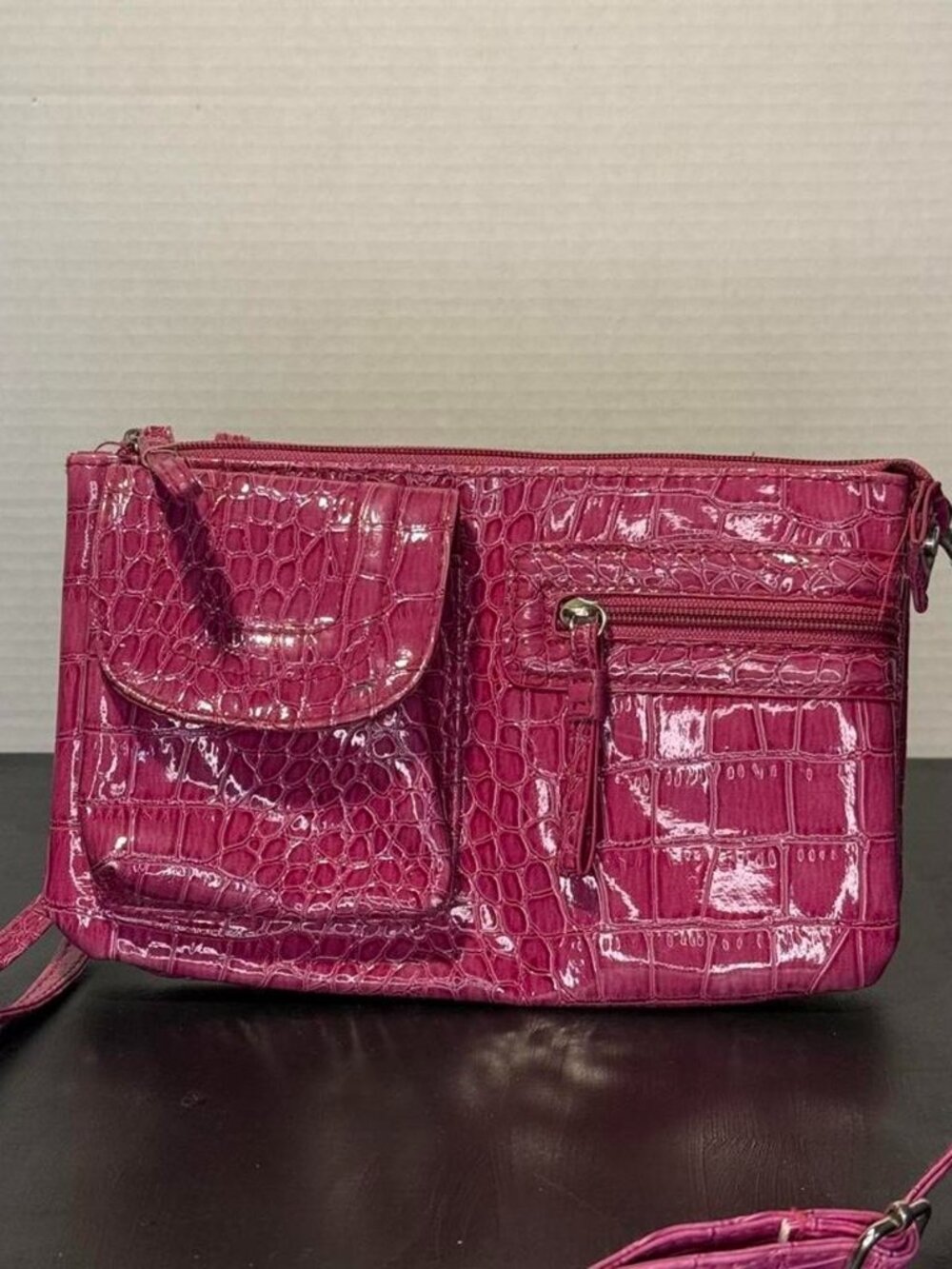 Pink croc embossed faux leather crossbody bag pink mini purse